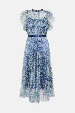 Coast Mesh Printed Dress With Pleated Skirt -Coast acc00282 blue xl 3