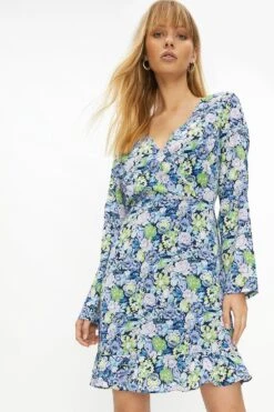 Coast Wrap Front V Neck Printed Mini Dress