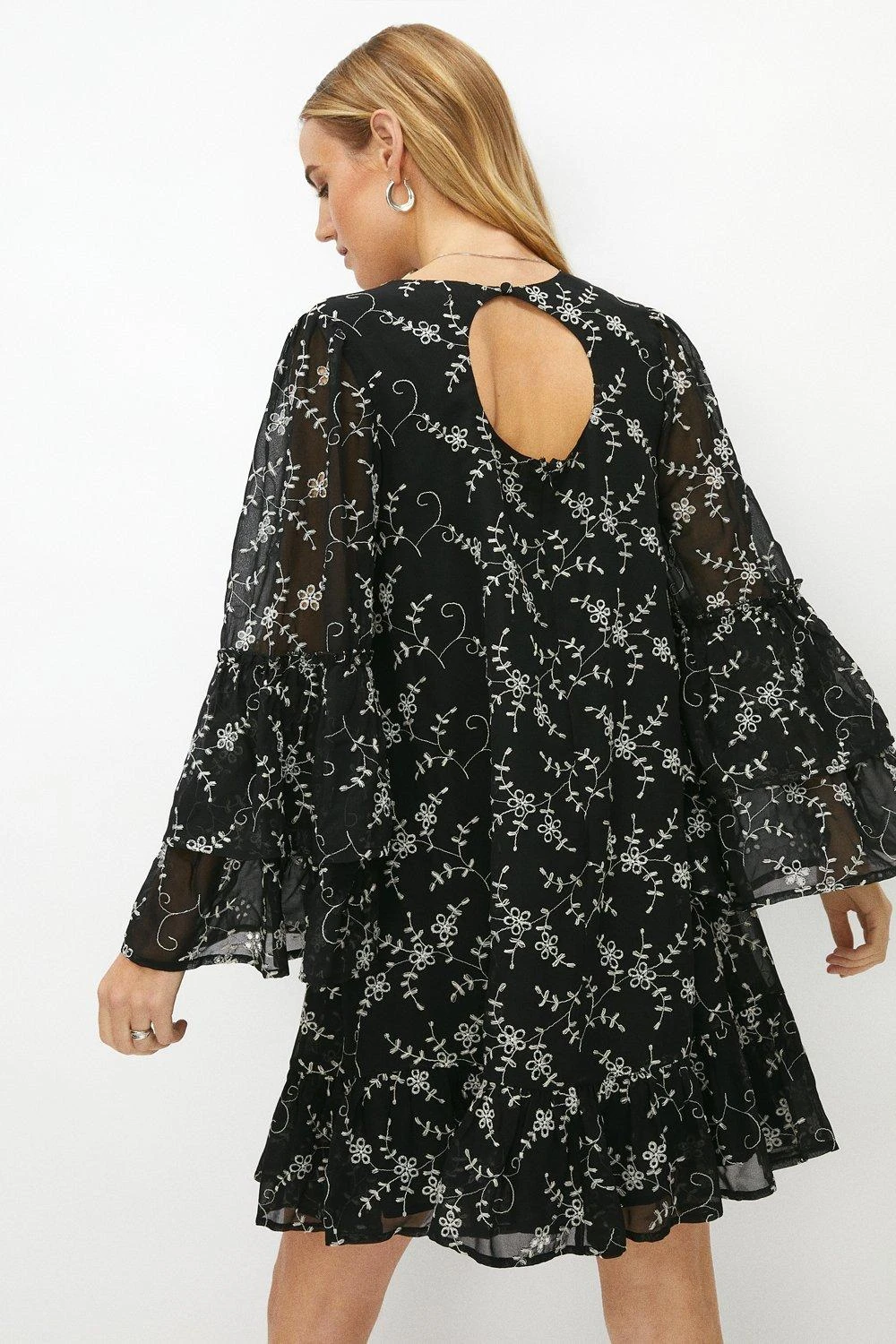 Coast Premium Georgette Broderie Flare Sleeve Dress 3 Coast Premium Georgette Broderie Flare Sleeve Dress - Image 3