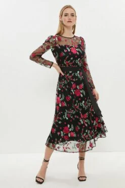 Coast Long Sleeve Embroidered Midi Dress