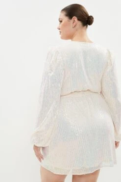 Coast Plus Size Sequin Low V Neck Dress -Coast acc03340 ivory xl 2