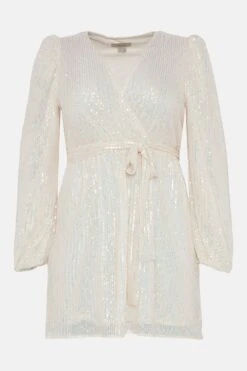 Coast Plus Size Sequin Low V Neck Dress -Coast acc03340 ivory xl 3