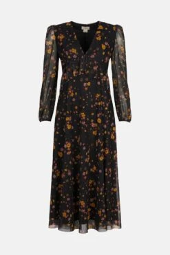 Coast Printed Mesh Peplum Ruffle Midi Dress -Coast acc03351 black xl 3