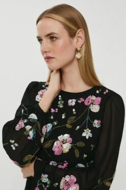 Coast Embellished Long Sleeve Mini Dress -Coast acc03453 black xl 2