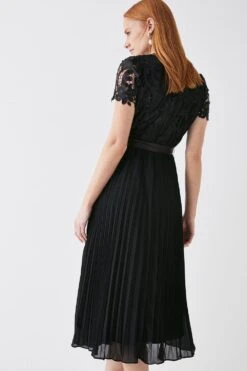 Coast Belted Lace Bodice Pleat Skirt Midi Dress -Coast acc03455 black xl 2