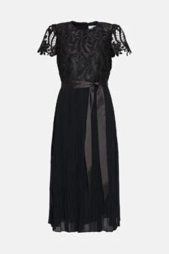 Coast Belted Lace Bodice Pleat Skirt Midi Dress -Coast acc03455 black xl 3