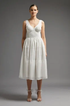 Coast Fitted Bodice Organza And Lace Dress