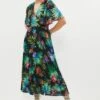 Coast Angel Sleeve Pleat Skirt Printed Midi Dress