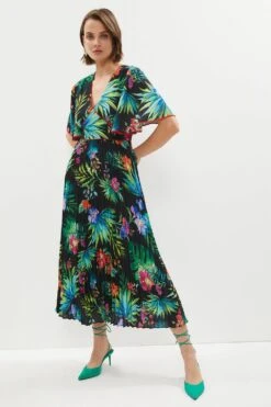 Coast Angel Sleeve Pleat Skirt Printed Midi Dress