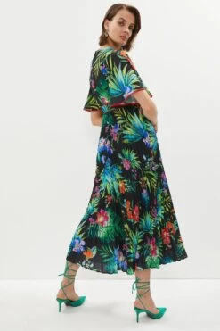 Coast Angel Sleeve Pleat Skirt Printed Midi Dress -Coast acc03596 black xl 2