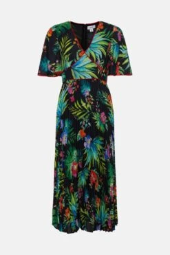 Coast Angel Sleeve Pleat Skirt Printed Midi Dress -Coast acc03596 black xl 3