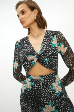 Coast Clipped Printed Twist Cutout Column Dress