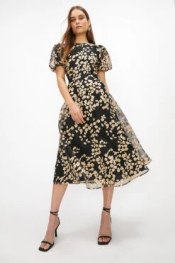 Coast Puff Sleeve Button Back Dress