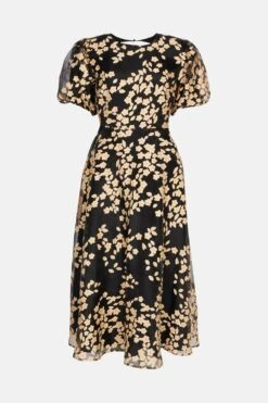 Coast Puff Sleeve Button Back Dress -Coast bcc00237 multi xl 3