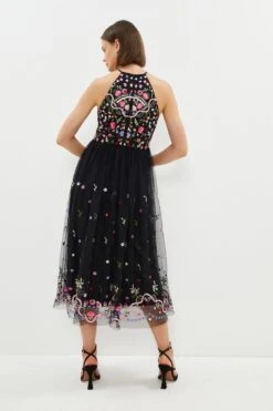 Coast Halter Neck Embroidered Midi Dress -Coast bcc00339 black xl 2