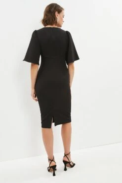 Coast Flare Sleeve Crepe Twist Front Midi Dress -Coast bcc00439 black xl 2