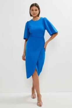 Coast Flare Sleeve Crepe Wrap Pencil Dress