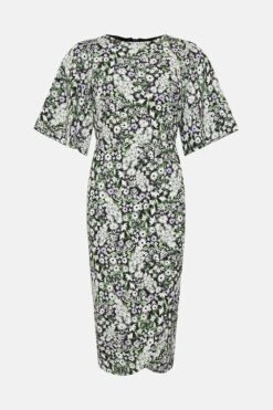 Coast Flare Sleeve Printed Crepe Wrap Pencil Dress -Coast bcc00493 black xl 3