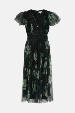 Coast Printed Pleated Mesh Tea Dress -Coast bcc00499 black xl 3