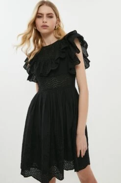 Coast Ruffle Detail Embroidered Mini Dress