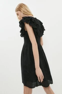 Coast Ruffle Detail Embroidered Mini Dress -Coast bcc00590 black xl 2