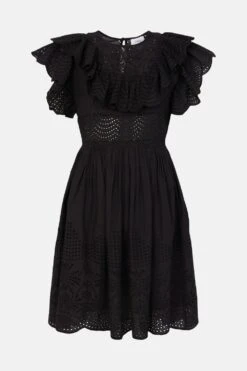 Coast Ruffle Detail Embroidered Mini Dress -Coast bcc00590 black xl 3