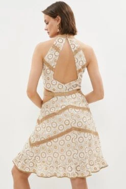 Coast Cotton Broderie Cutout Halter Mini Dress -Coast bcc00690 stone xl 2