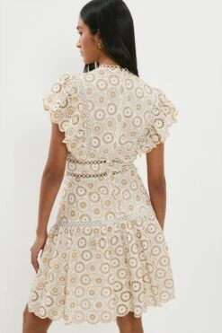 Coast Cotton Broderie Eyelet Detail Mini Dress -Coast bcc00691 stone xl 2