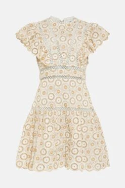 Coast Cotton Broderie Eyelet Detail Mini Dress -Coast bcc00691 stone xl 3