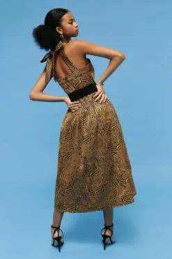 Coast Cross Front Belted Animal Print Jacquard Midi Dress -Coast bcc00761 neutral xl 2 scaled