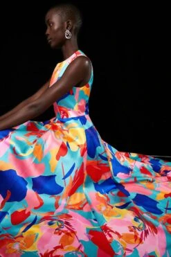 Coast High Low Structured Twill Printed Midi Dress