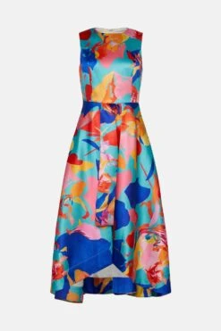 Coast High Low Structured Twill Printed Midi Dress -Coast bcc00762 blue xl 3