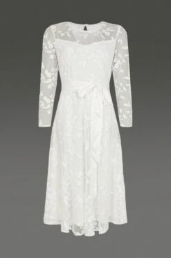 Coast All Over Embroidered Long Sleeve Tie Waist Midi Dress -Coast bcc00992 ivory xl 3 1