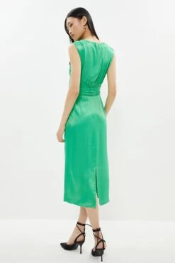 Coast Twist Front Satin Sleeveless Midi Dress -Coast bcc01016 green xl 2