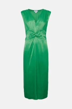 Coast Twist Front Satin Sleeveless Midi Dress -Coast bcc01016 green xl 3