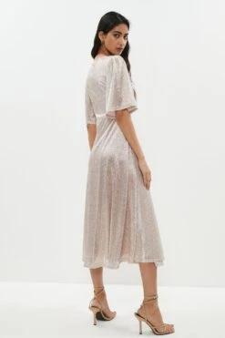 Coast Metallic Angel Sleeve Wrap Midi Dress -Coast bcc01105 blush xl 2
