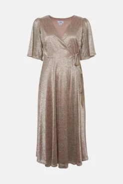 Coast Metallic Angel Sleeve Wrap Midi Dress -Coast bcc01105 blush xl 3