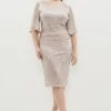 Coast Plus Size Metallic Angel Sleeve Ruche Waist Dress