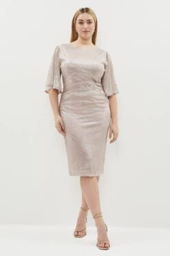 Coast Plus Size Metallic Angel Sleeve Ruche Waist Dress