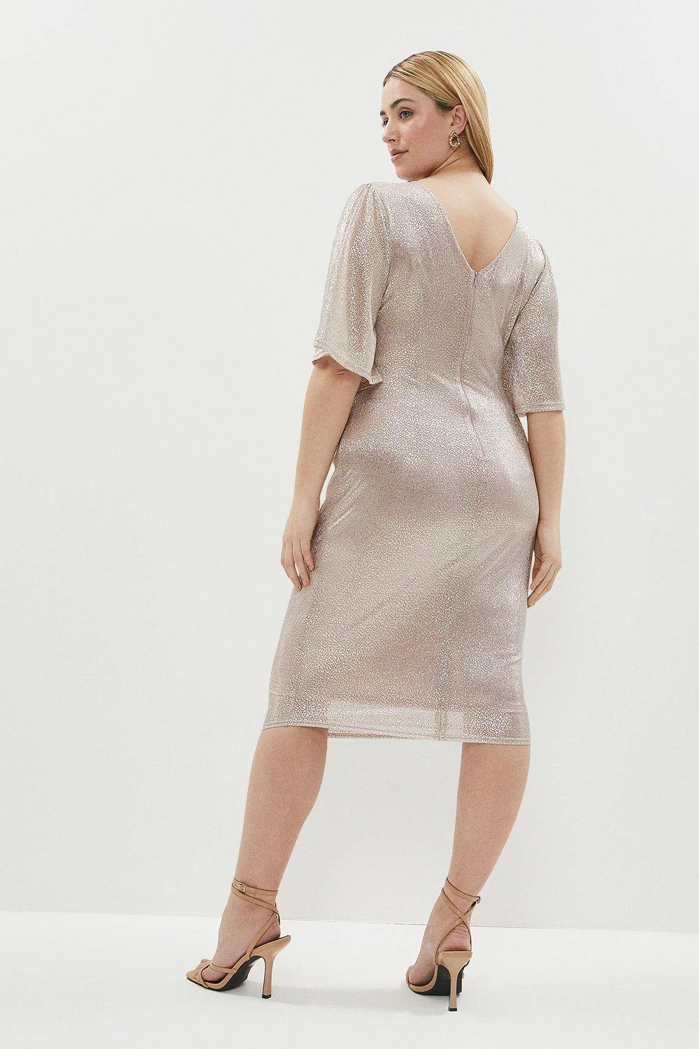 Coast Plus Size Metallic Angel Sleeve Ruche Waist Dress 4 Coast Plus Size Metallic Angel Sleeve Ruche Waist Dress - Image 4