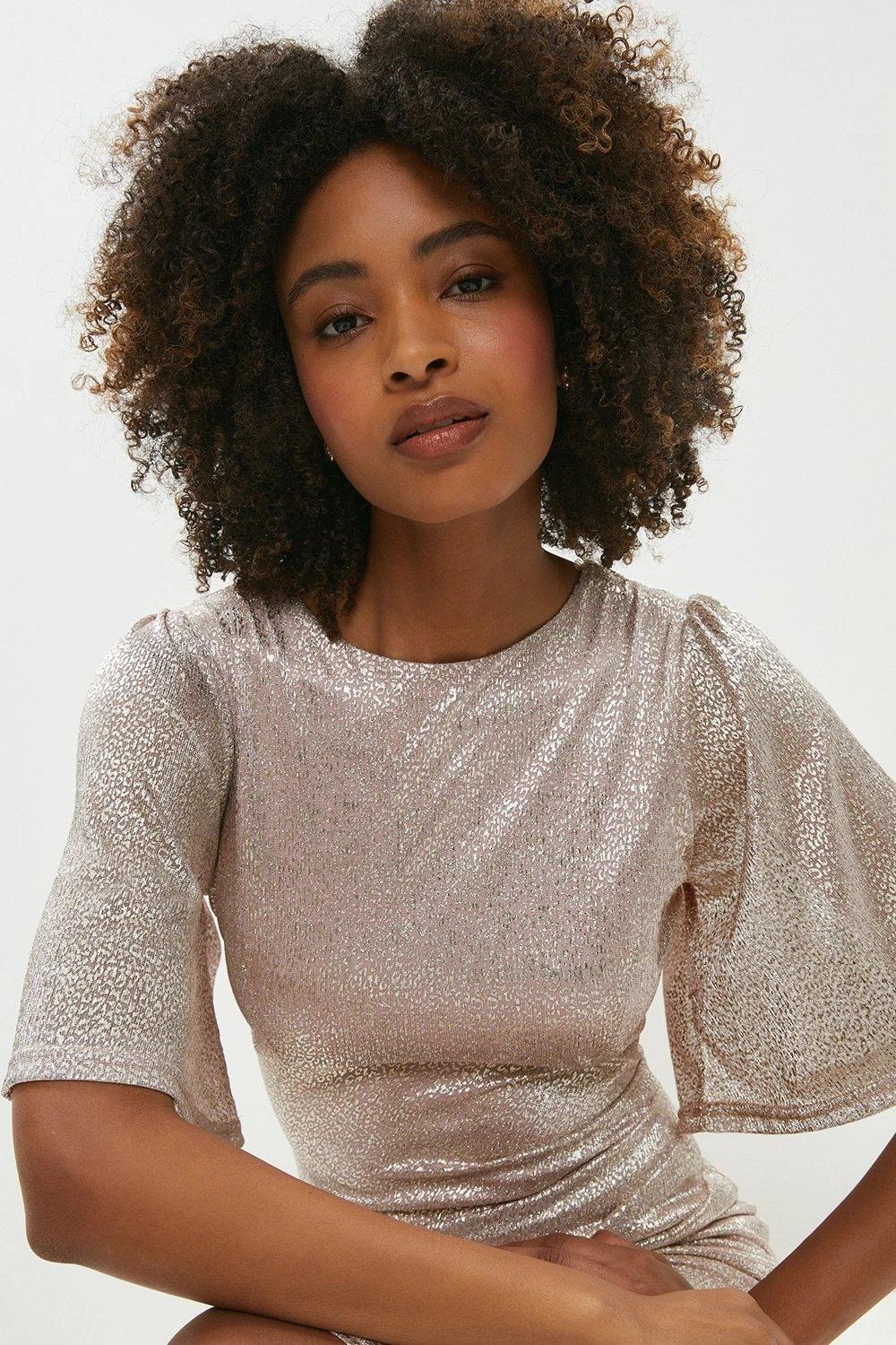 Coast Metallic Angel Sleeve Ruche Waist Dress 1 Coast Metallic Angel Sleeve Ruche Waist Dress