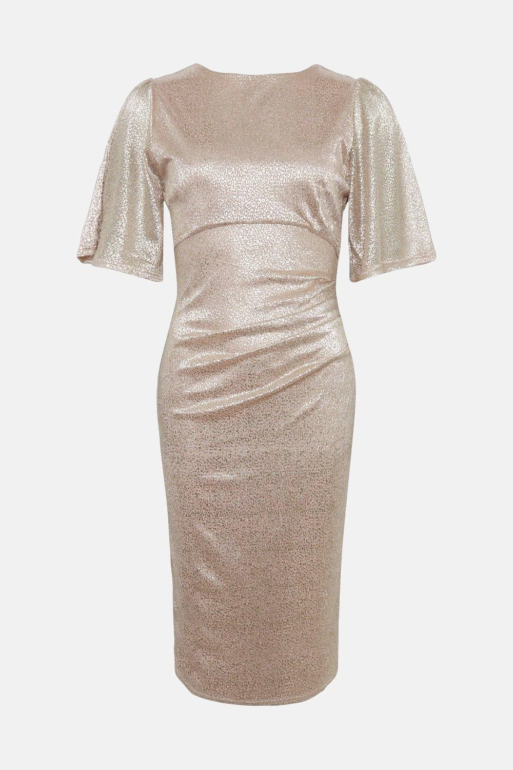 Coast Metallic Angel Sleeve Ruche Waist Dress 4 Coast Metallic Angel Sleeve Ruche Waist Dress - Image 4