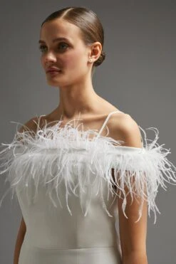 Coast Feather Trim Bardot Mini Dress -Coast bcc01126 ivory xl 6