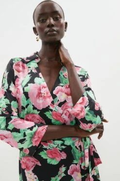 Coast Printed Tie Detail Bodycon Midi Dress