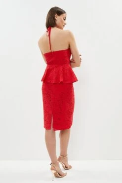 Coast Halter Neck Peplum Frill Lace Pencil Dress -Coast bcc01334 red xl 2