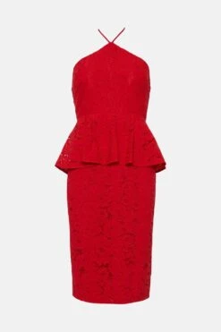Coast Halter Neck Peplum Frill Lace Pencil Dress -Coast bcc01334 red xl 3