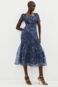 Coast Printed Square Neck Organza Dress
