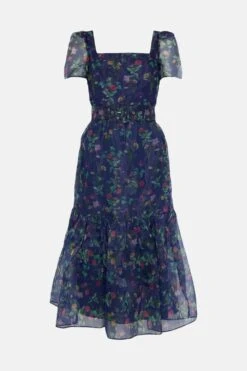 Coast Printed Square Neck Organza Dress -Coast bcc01357 navy xl 3