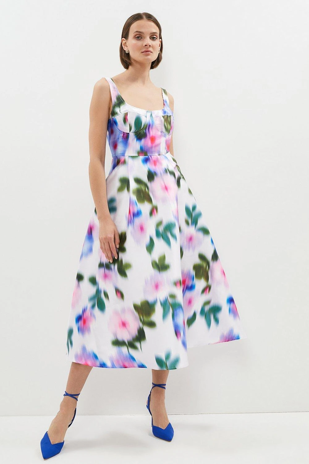 Coast Printed Fitted Bodice Full Midi Dress 1 Coast Printed Fitted Bodice Full Midi Dress