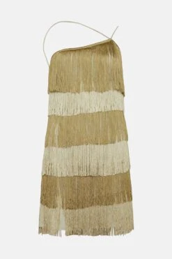 Coast Premium Tiered Fringe One Shoulder Mini Dress -Coast bcc01389 khaki xl 3